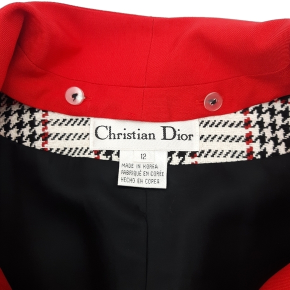 Dior | Silk Houndstooth Plaid Single Breasted Jacket with Removable Collar - Picture 5 of 8